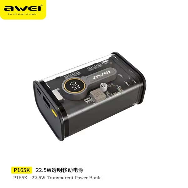 Awei P165K 10000mAh 22.5w Transparent Fast Charging Power bank