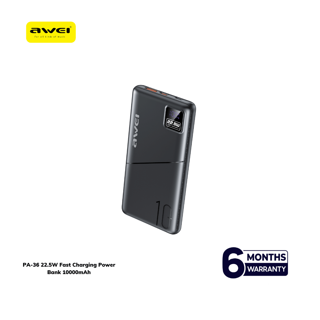 Awei PA-36 22.5W PD Fast Charging Digital Power Bank 10000mAh