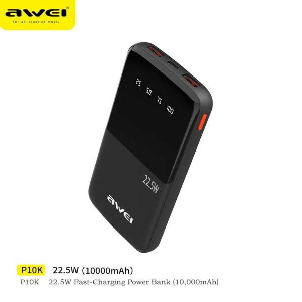 Awei P10K 10000mah 22.5W Fast Charging Digital Display Power Bank