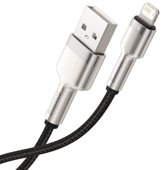 Baseus CALJK-01 Cafule Series Metal Lightning Power Bank Short Data Cable USB to IP 2.4A 0.25m Black