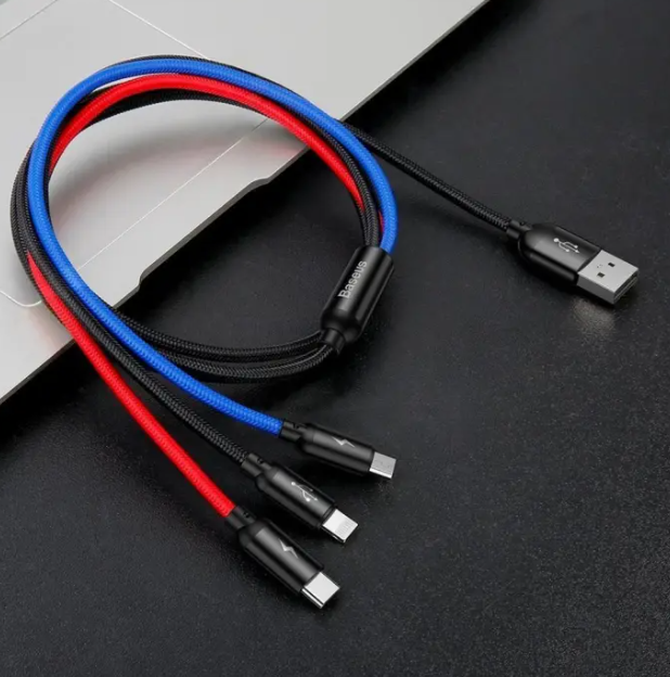 Baseus Three Primary Colors 3-in-1 Cable USB For Micro Lightning Type-c 3.5A 1.2M Black CAMLT-BSY01