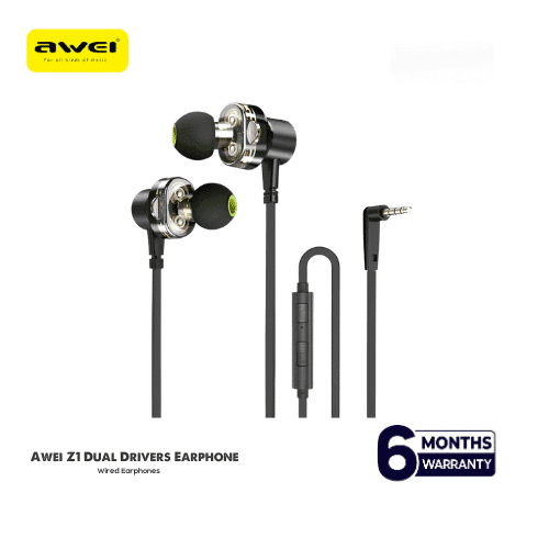 Awei Z1 Dual Drivers Wired In-ear Earphone Deep Bass Stereo with Mic