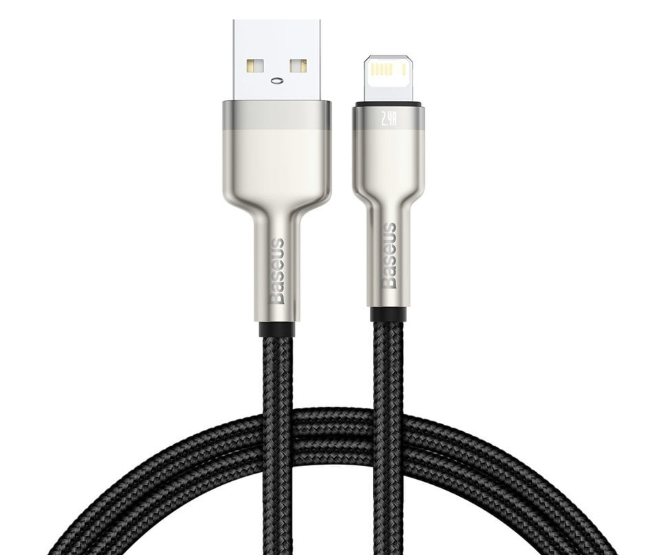 Baseus CALJK-01 Cafule Series Metal Lightning Power Bank Short Data Cable USB to IP 2.4A 0.25m Black